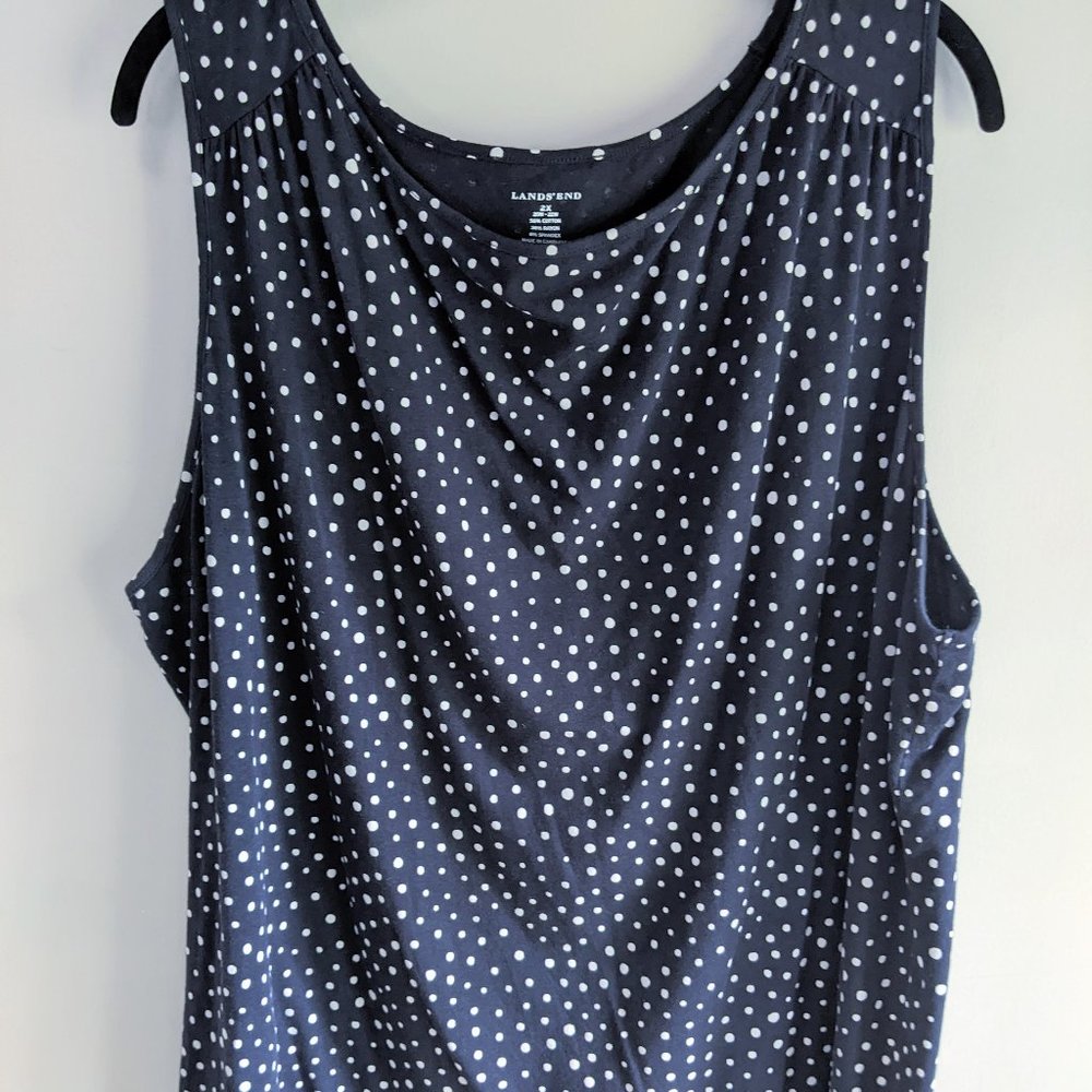Lands' End Navy Polka Dot Scoop-neck Tank Top